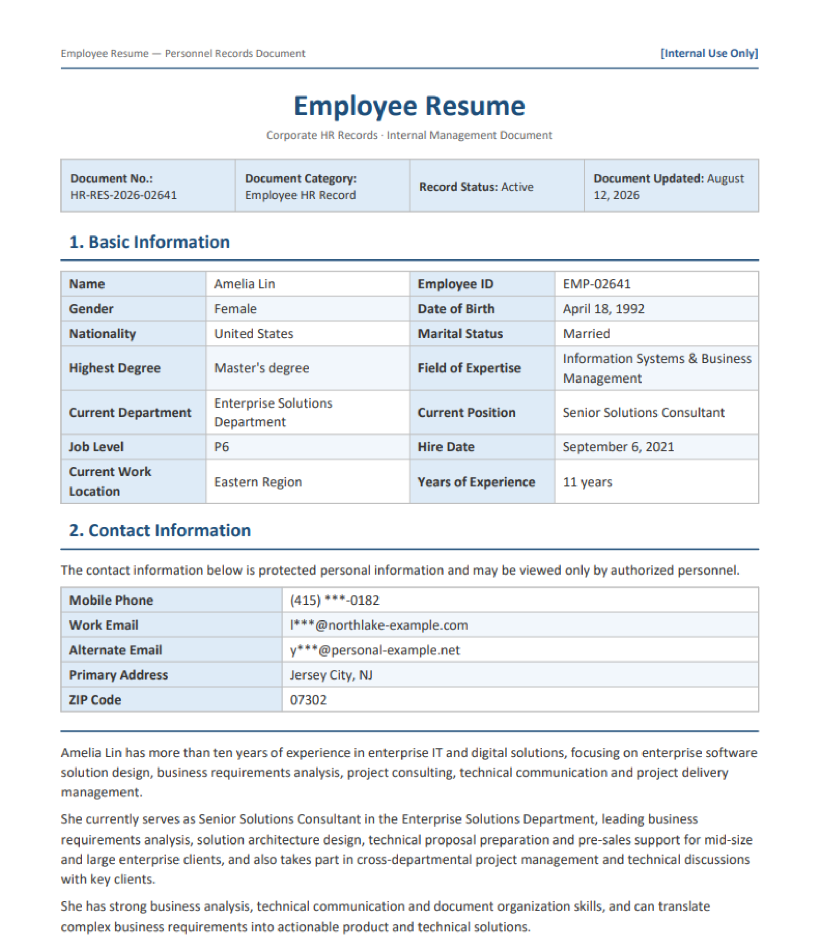 Employee Resume Preview